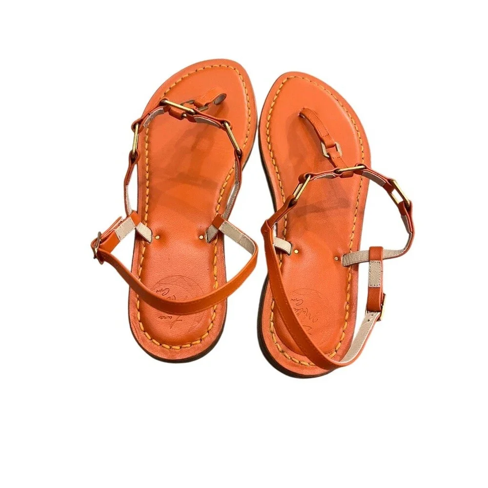 Luna Mulier Sandals Womens EU 38 Orange T-Strap Thong Flat Buckle